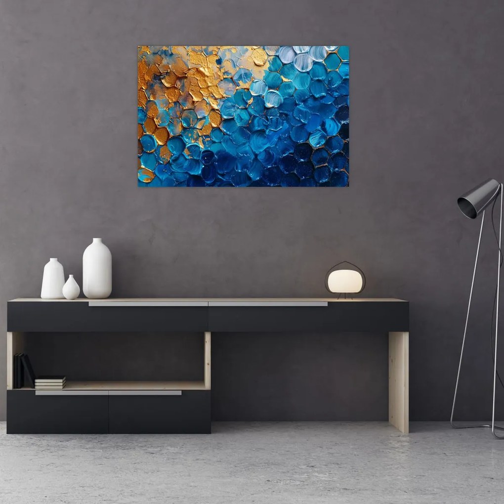 Tablou - Pictura albastru-auriu (90x60 cm)