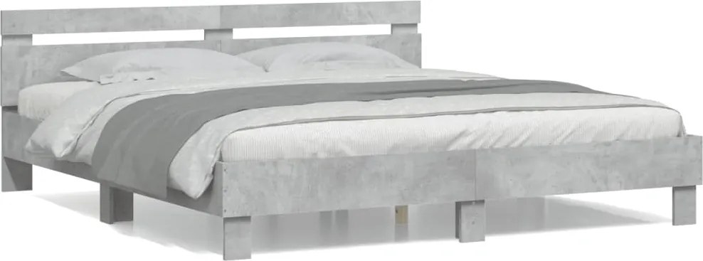 vidaXL Cadru de pat cu tăblie gri beton 180x200 cm lemn prelucrat