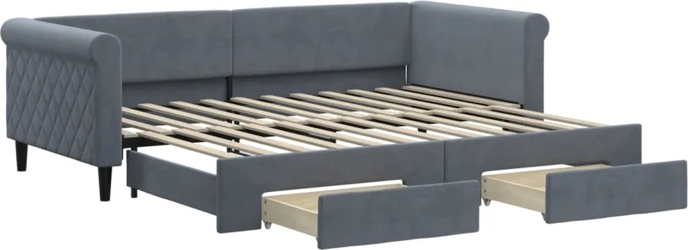 vidaXL Pat de zi cu extensie și sertare gri închis 90x200 cm catifea