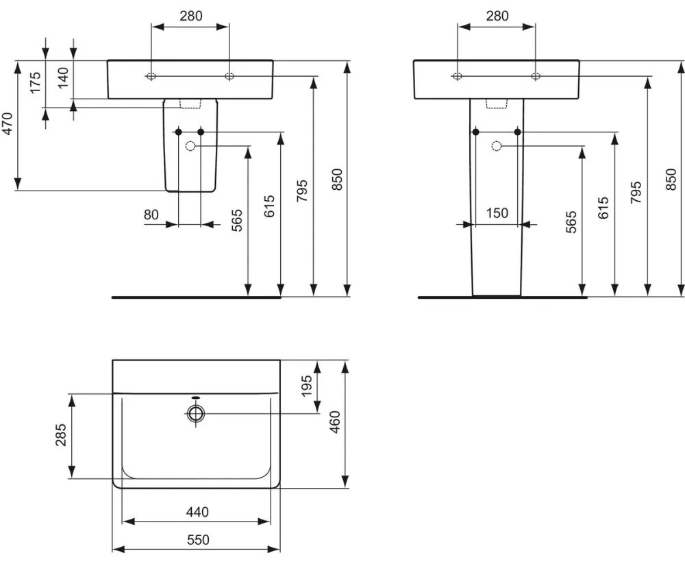 Lavoar suspendat alb 55 cm, dreptunghiular, cu preaplin, Ideal Standard Connect Cube