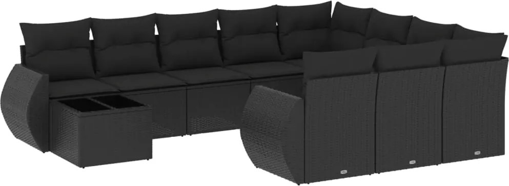 vidaXL Set canapele de grădină cu perne, 11 piese, negru, poliratan
