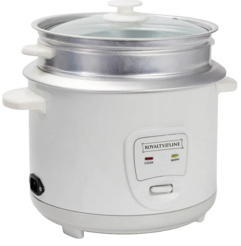 Oala electrica pentru fiert orez Royalty Line RL-RC18.10D, 700 W, 1.8L, Oprire automata Alb