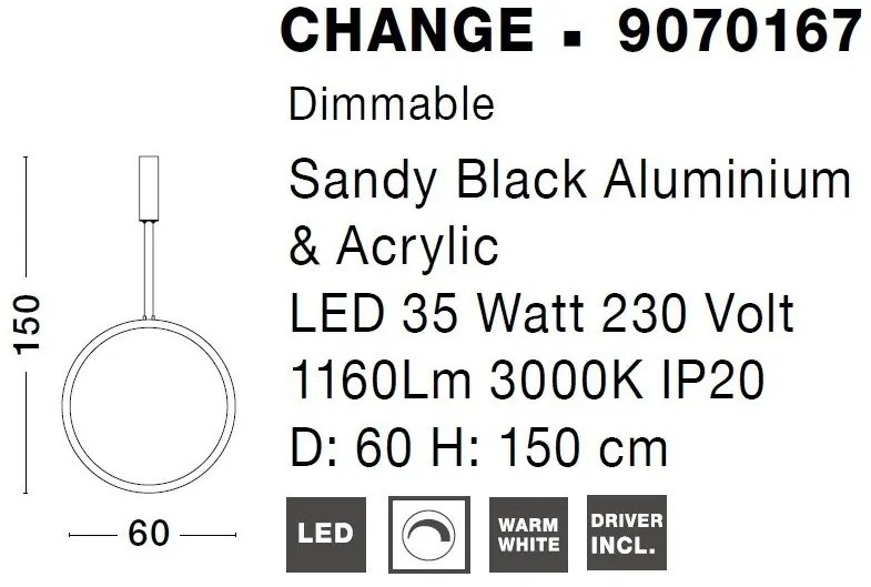 Pendul LED dimabil design modern Change negru 60cm