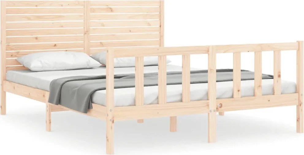 vidaXL Cadru de pat cu tăblie, king size, lemn masiv