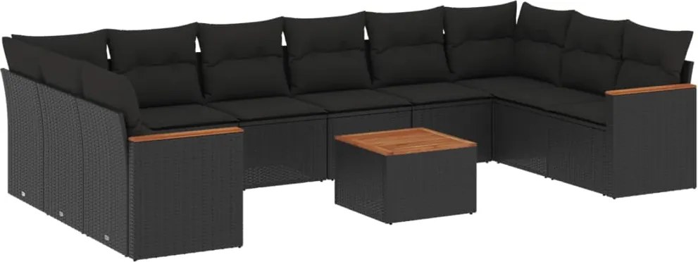vidaXL Set canapele de grădină cu perne, 11 piese, negru, poliratan