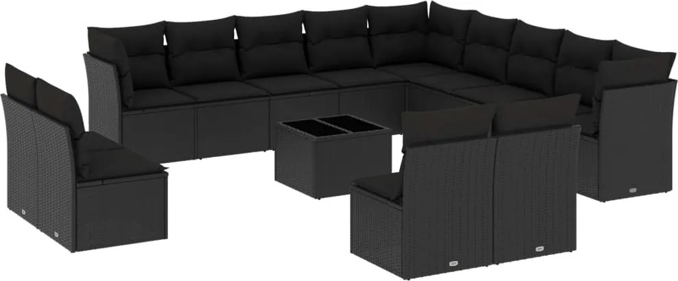 vidaXL Set mobilier de grădină cu perne, 14 piese, negru, poliratan