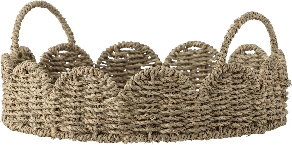 Tavă de servire rotundă din iarbă de mare împletită, natur, cu margine ondulată și mânere, 35x14,5 cm, „Brea"