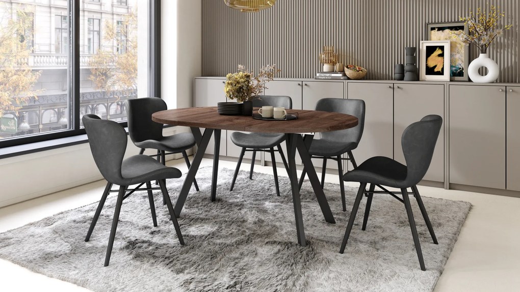Mazzoni ALDO Stejar Maro/picioare negre - MASĂ ROTUNDĂ STIL LOFT PENTRU SALON/SUFRAGERIE EXTENSIBILĂ CU PICIOARE ÎN FORMĂ DE "Y"