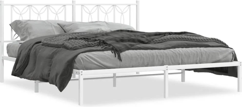 vidaXL Cadru de pat metalic cu tăblie, alb, 183x213 cm