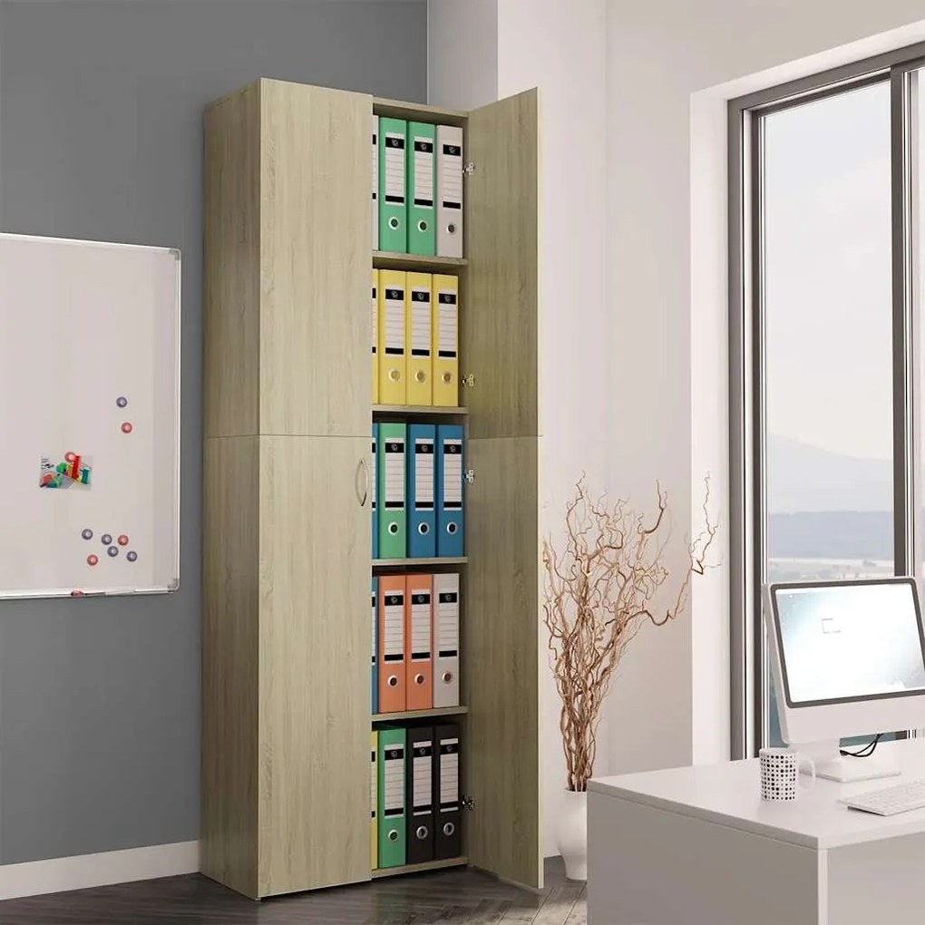 vidaXL Dulap de birou, stejar sonoma, 60x32x190 cm, lemn prelucrat