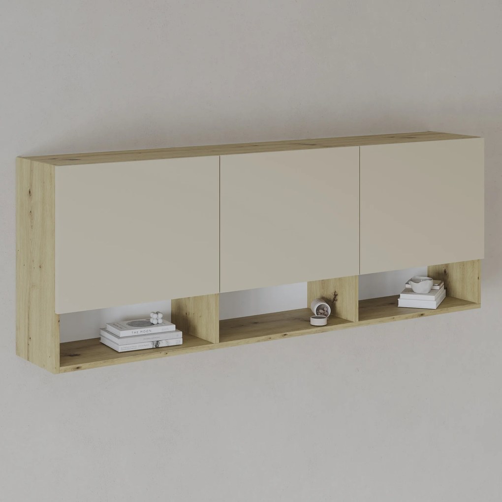 Dulap suspendat Malmo, 3 Usi, Stejar Artisan/Argila, 164 x 27 x 60 cm