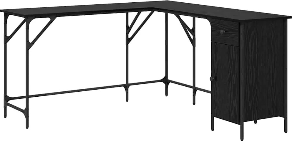 vidaXL Birou Stejar Negru 141 x 141 x 75 cm Lemn compozit