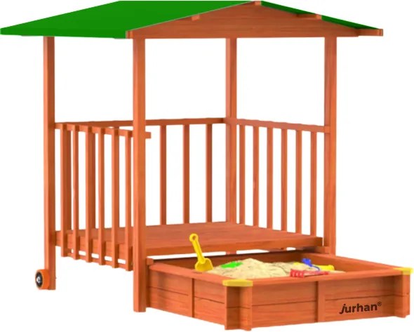 Groapa cu nisip cu verandă SUNNY, 130x130x143cm, maro/verde Jurhan