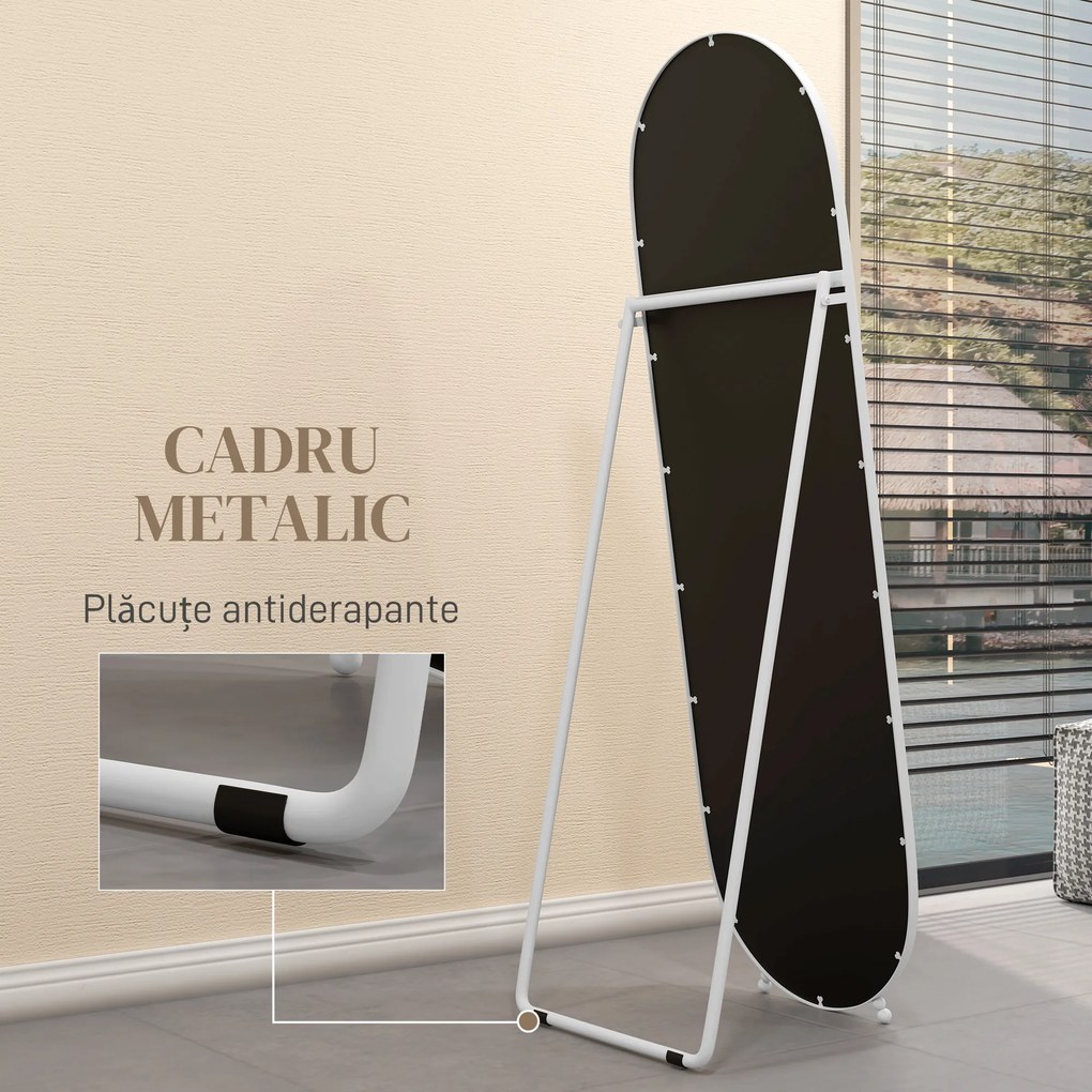 HOMCOM Oglindă Verticală de Podea cu Suport 40x41x159 cm Alb | Aosom Romania