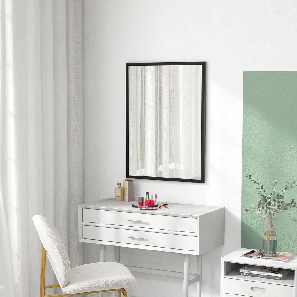 HOMCOM Oglindă Dreptunghiulară de Perete cu Cârlige, Sticlă și MDF, 60x80 cm, Negru | Aosom Romania