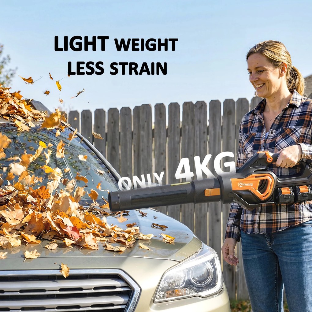 Outsunny Aspirator frunze 20V fără fir Suflantă de frunze cu 2x4.0Ah baterii &amp; încărcător Turbo-Boost viteză suflare 162,7 km/h | Aosom Romania