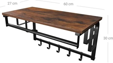 Cuier de perete cu poliță NATE, maro/negru