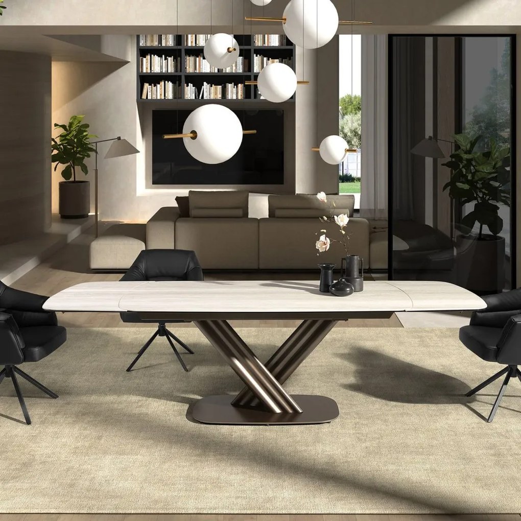 Masa extensibila design LUX Porcelain Marble 180-270x100cm