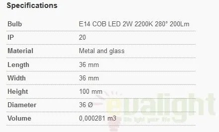 Bec E14 CANDLE FILAMENT LED AMBER 2W 2200K 17427