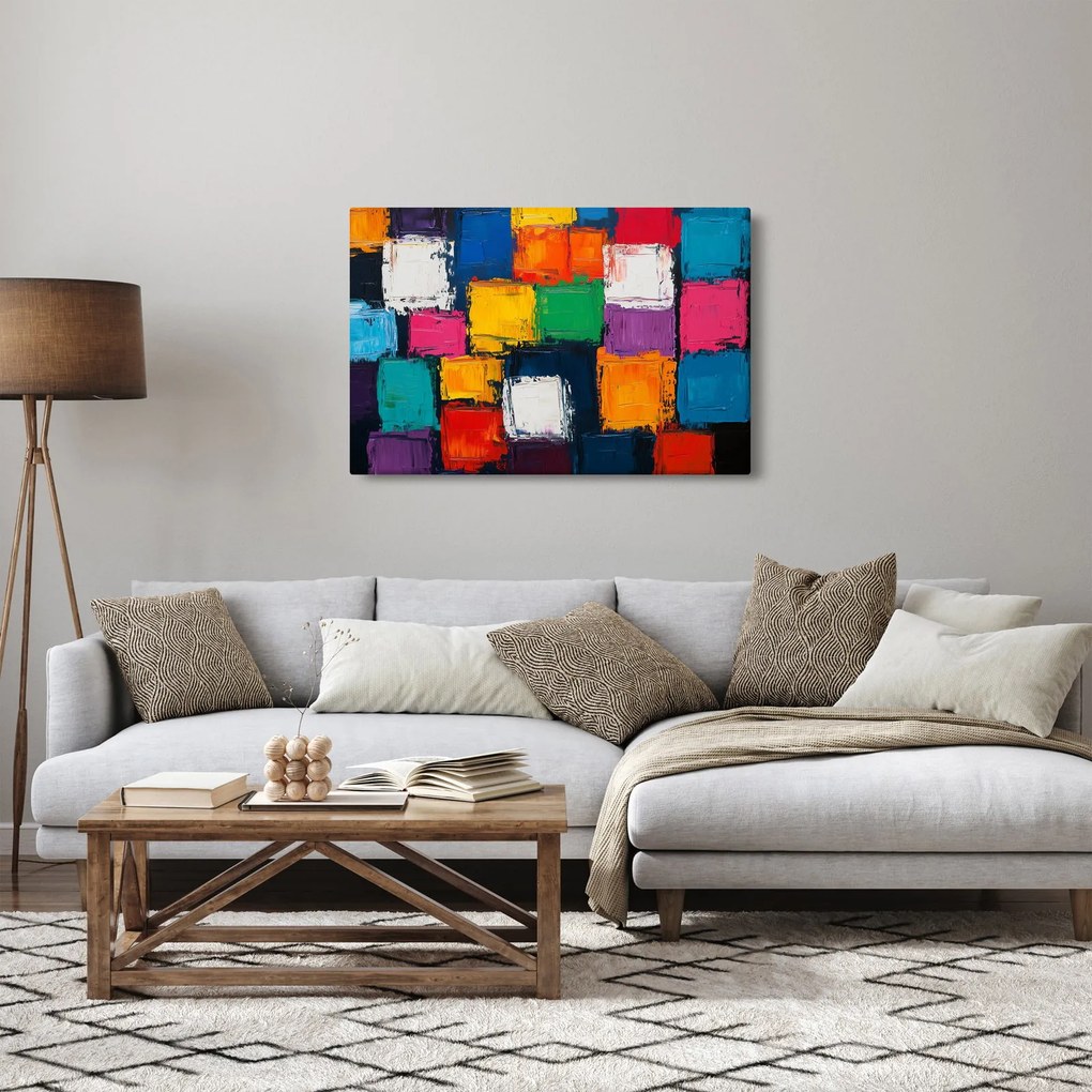 Tablou - Pictură cu pătrate colorate (90x60 cm)