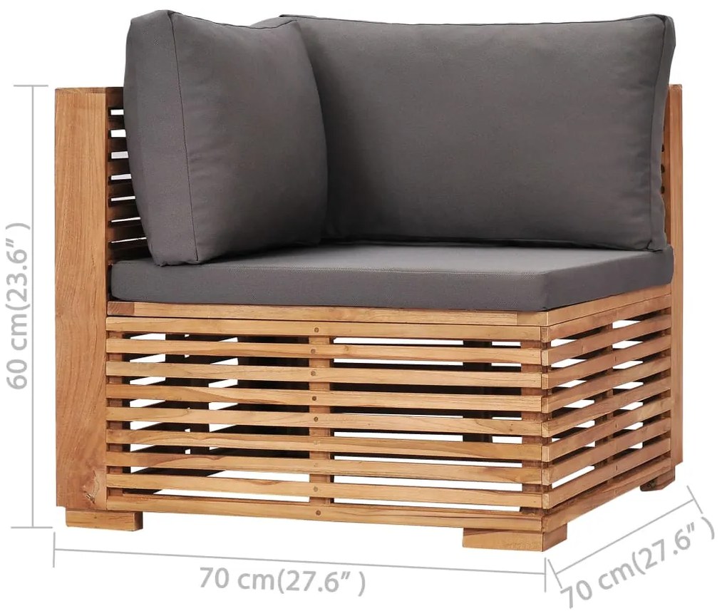 Set mobilier gradina cu perne gri inchis 7 piese lemn masiv tec Morke gra, 2x colt + 2x mijloc + 3x suport pentru picioare