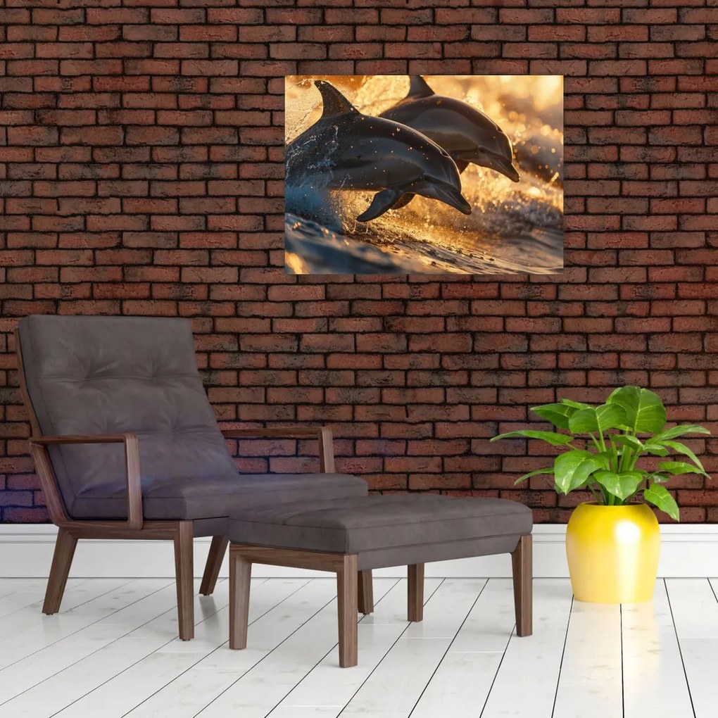 Tablou pe sticlă - Delfinii (70x50 cm)