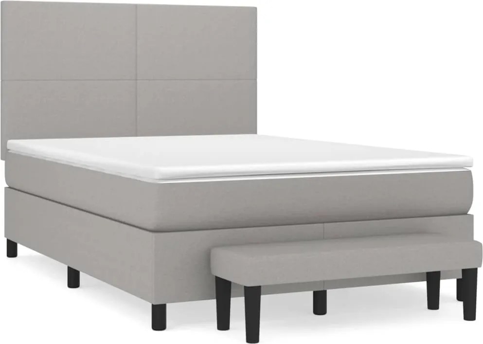 vidaXL Pat box spring cu saltea, gri deschis, 140x190 cm, textil