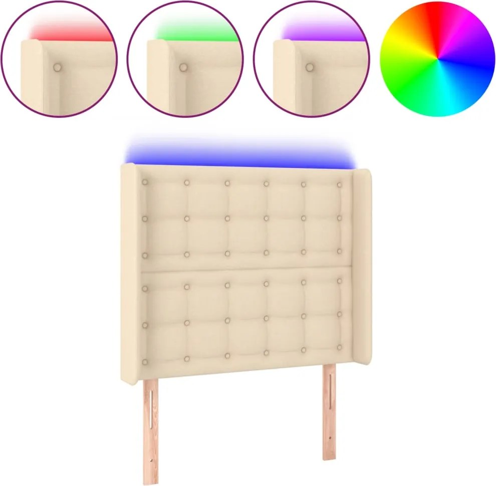 vidaXL Tăblie de pat cu LED, crem, 83x16x118/128 cm, textil