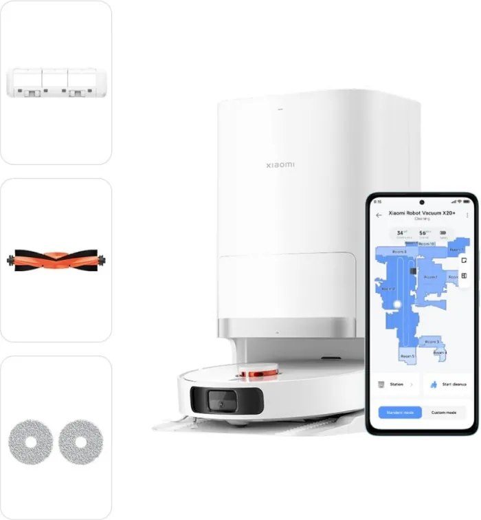 La mâna a doua: Aspirator robot Xiaomi X20+, 6000 Pa, 140 min, 0.35/4 l, Functie Mop, Statie de autogolire, Navigatie LDS, Evitarea obiectelor, Aplicatie mobila, Alb