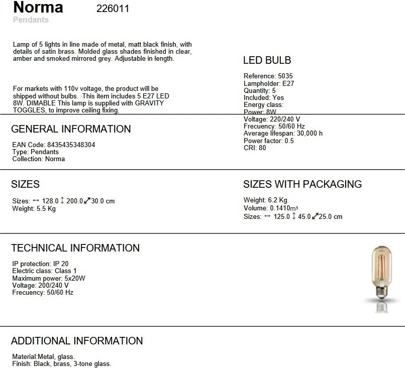 Lustra cu 5 pendule design modern Norma