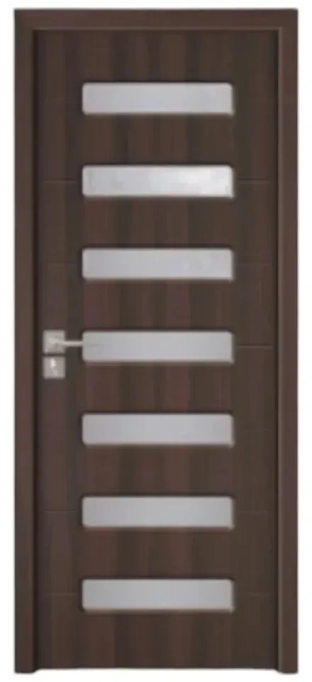 Usa Interior din MDF Novo Doors ND318, Cadru din Lemn Masiv, Geam Sablat, KIT COMPLET, Toc , Manere si balamale incluse (Culoare: Wenge, Dimensiune: