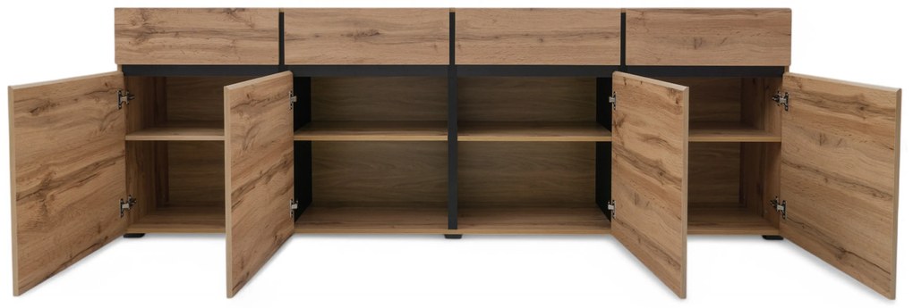 Comodă Gramon 225 cm cu sertare - stejar wotan / negru