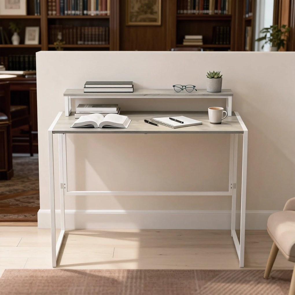 HOMCOM Masă Pliabilă Economisitoare de Spațiu cu Suport Detasabil pentru Monitor, 100x48x87,5 cm, Masă Portabilă pentru Birou, Casă și Studio, Culoare Lemn | Aosom Romania