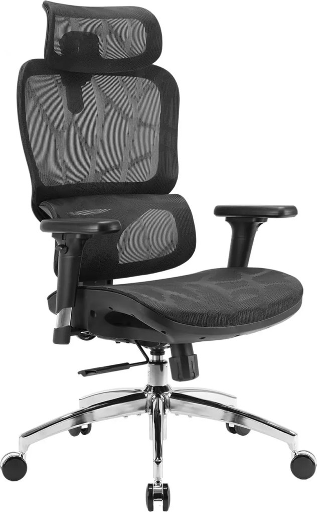 Scaun ergonomic SIHOO M56B-V2-M101, Suport Lombar Dinamic 3D, Tetieră 3D, Cotiere 3D, Înclinare 125°, Bază Metalică Cromată, Mesh, Negru