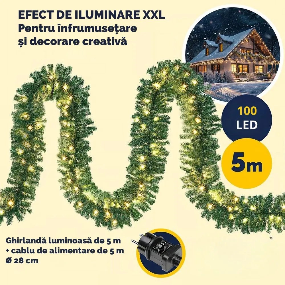 Ghirlandă de Crăciun ANDREA cu iluminare și telecomandă, 5 m, verde Casaria