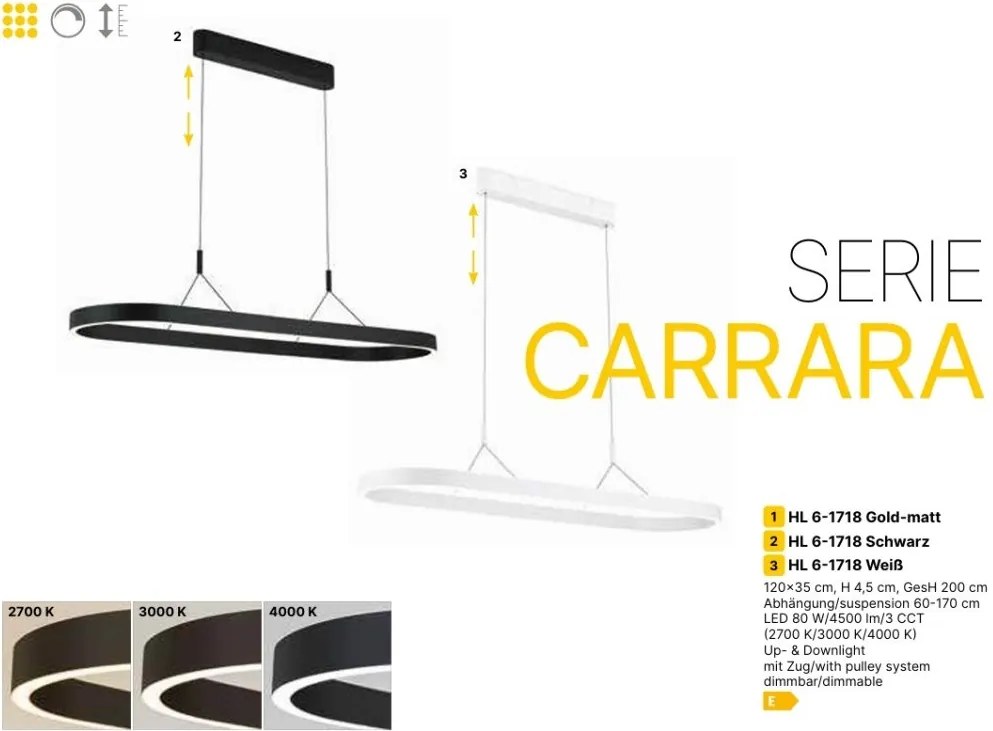 Lustra LED ovala iluminat sus si jos CARRARA alb
