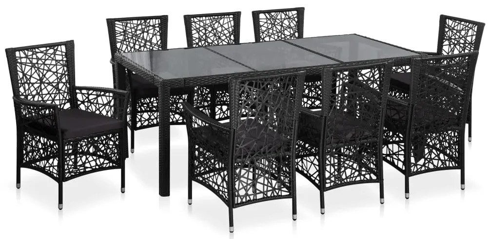 Set mobilier de exterior, 9 piese, negru, poliratan