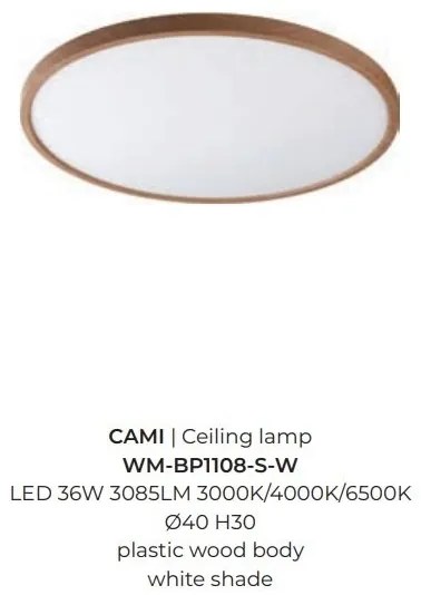 Plafoniera LED moderna design slim CAMI 40cm, wood