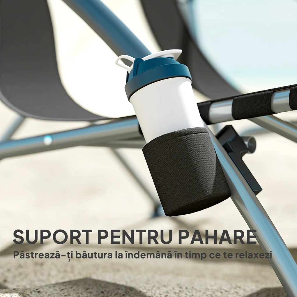 Outsunny Scaun de plajă pliabil, scaun camping pliabil ușor, husă de transport, suport pentru pahar, 58 x 55 x 62 cm, negru | Aosom Romania