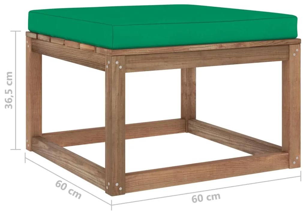 Set mobilier gradina paleti cu perne, 3 piese, lemn pin tratat Verde, 2x mijloc + suport pentru picioare, 1