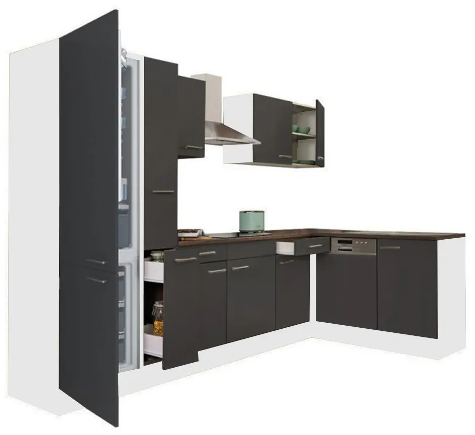 Mobilă de bucătărie de colț Yorki 310, corp alb, față antracit satinat, cu frigider sub blat