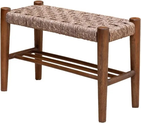Banchetă din iută naturală împletită și lână, cu structură din lemn masiv, 70×45×30 cm, „Sage"