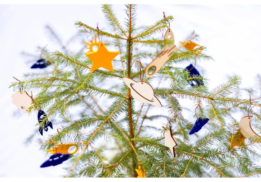 Set 8 decorațiuni de Crăciun din pâslă galbenă și albastră Spira Medium