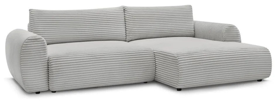 Colțar gri deschis extensibil cu tapițerie din catifea reiată (cu colț pe partea dreaptă) Lucien – Bobochic Paris