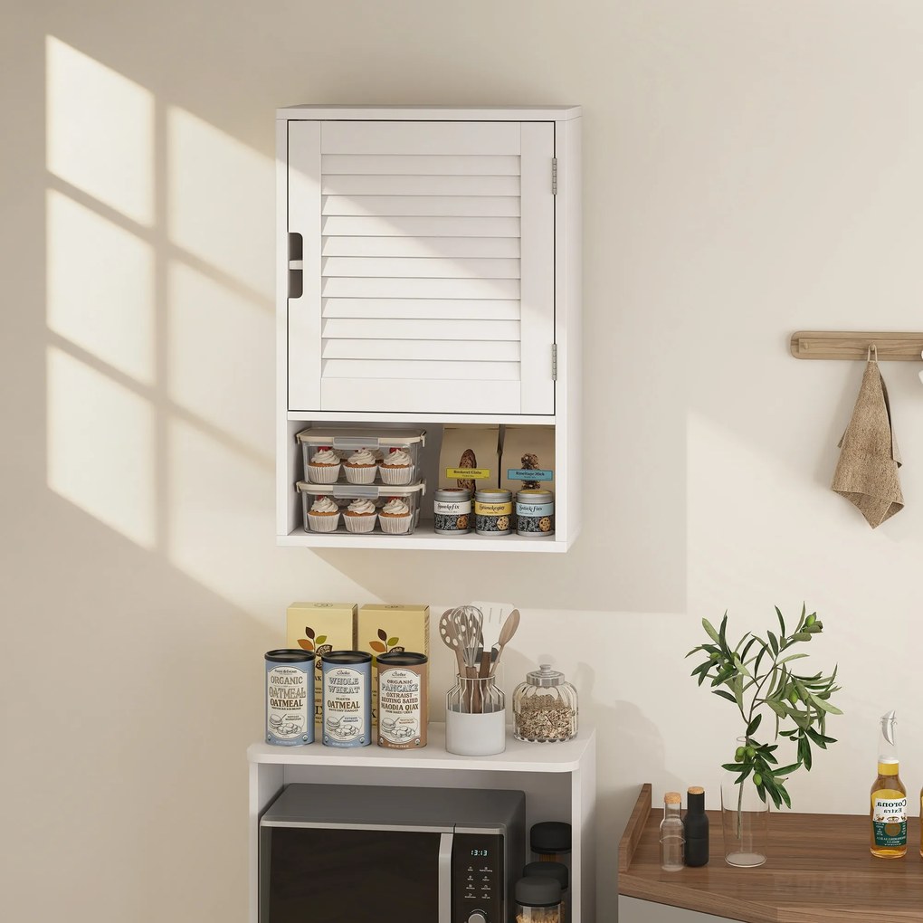 HOMCOM Dulap de baie suspendat pe perete cu ușă cu închidere silențioasă, rafturi reglabile 40 x 20 x 60 cm Alb | Aosom Romania