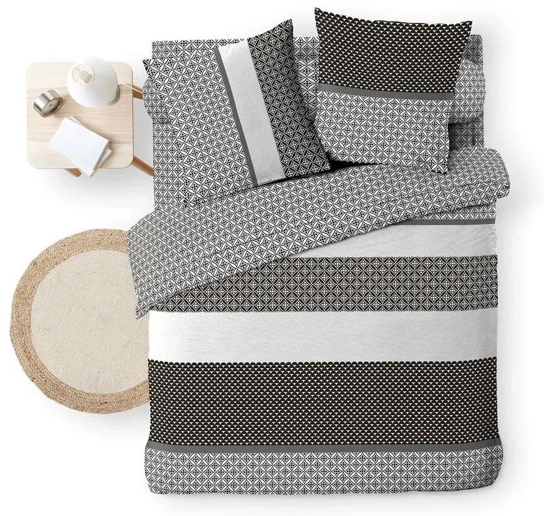 Lenjerie de pat alb-negru din bumbac pentru pat dublu, extinsă cu cearceaf inclus, cu 6 piese 240x220 cm Meiko – douceur d'intérieur