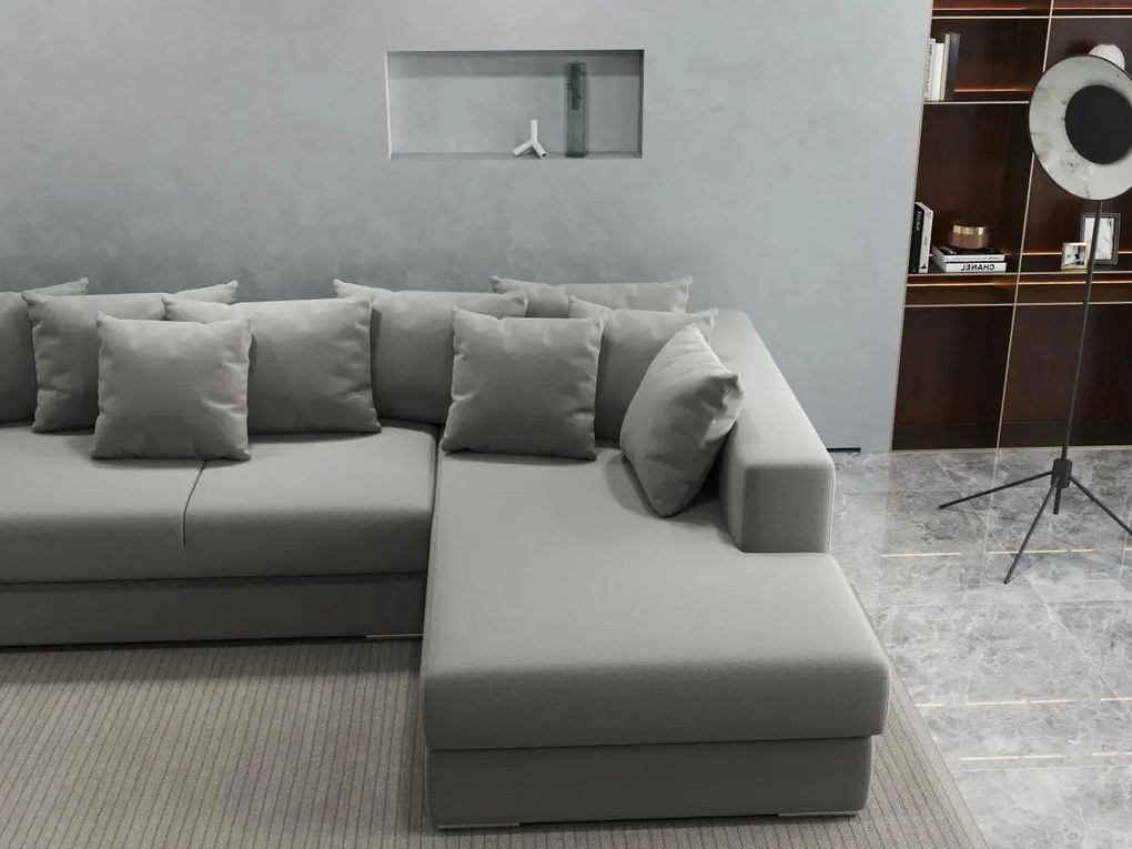 Colțar extensibil dumonde cu ladă de depozitare si sezut confortabil din spuma high-density, Gloria Royal Grey II 320x183 cm