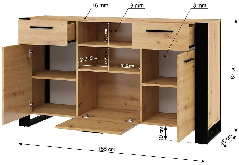 Comodă Nulakka C (Stejar artisan + negru mat). 1124825