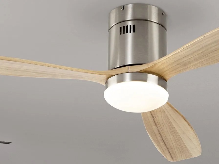 Lustra LED cu Ventilator si telecomanda Siroco D-132cm nichel/lemn