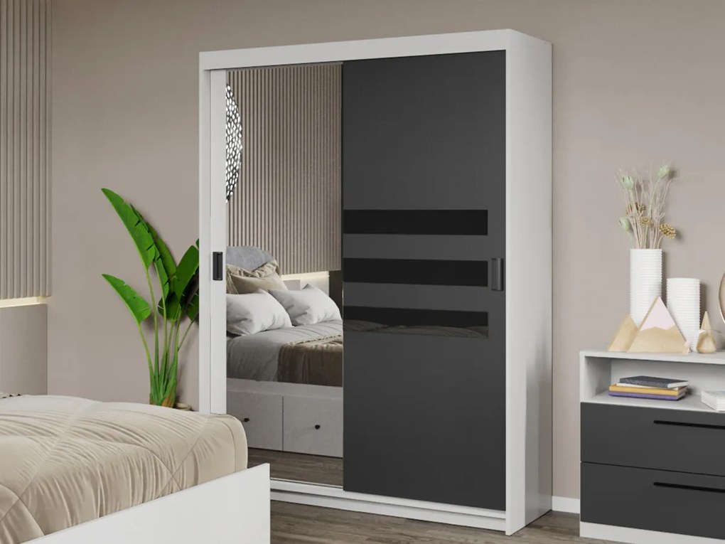Set mobila dormitor Ruben Alb/Antracit cu oglinda C05